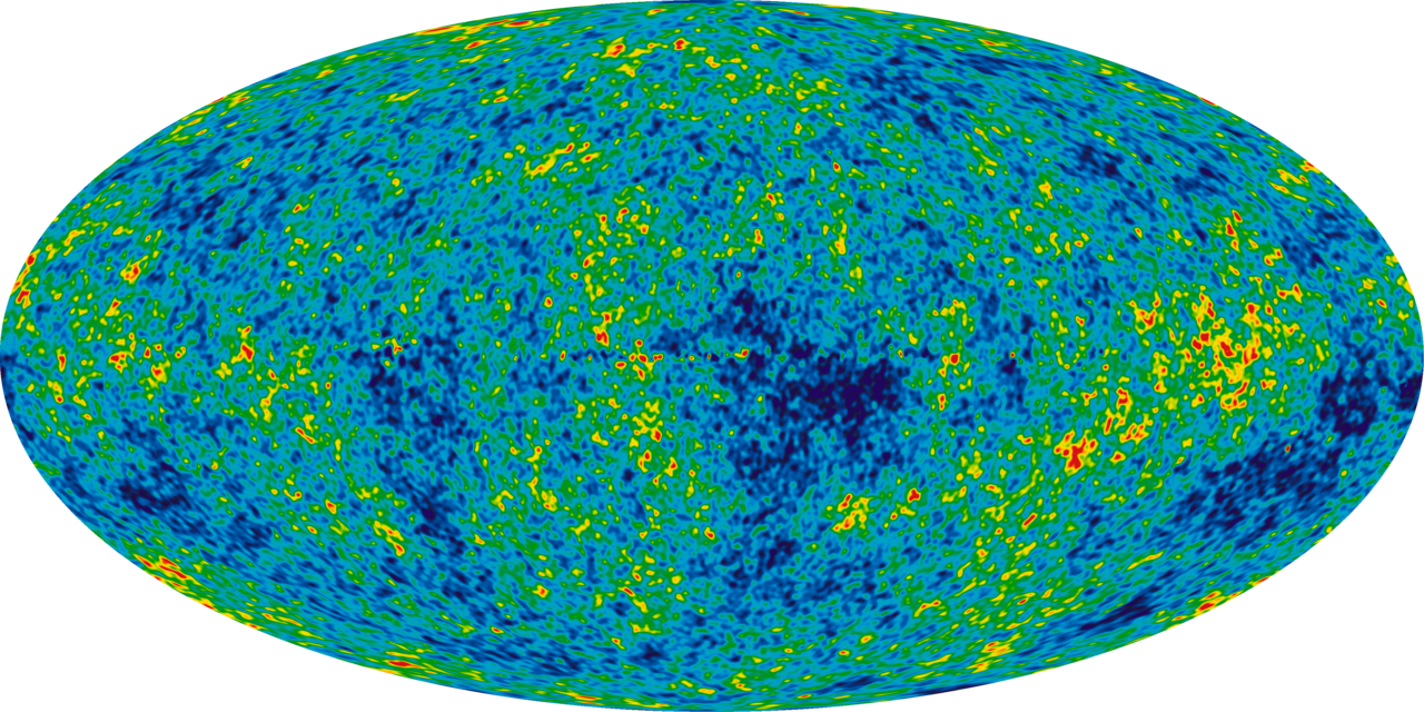 An oval map of the sky speckled with tiny temperature differences.
